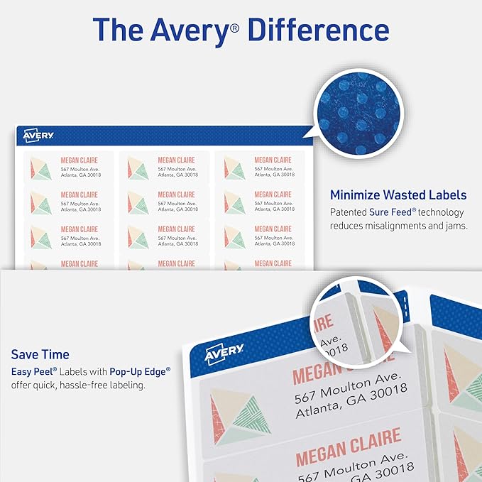 Avery Printable Address Labels with Sure Feed, 1" x 2 - 5/8", Matte Clear, 300 Blank Mailing Labels (18660) | Address Labels - TrueDesk