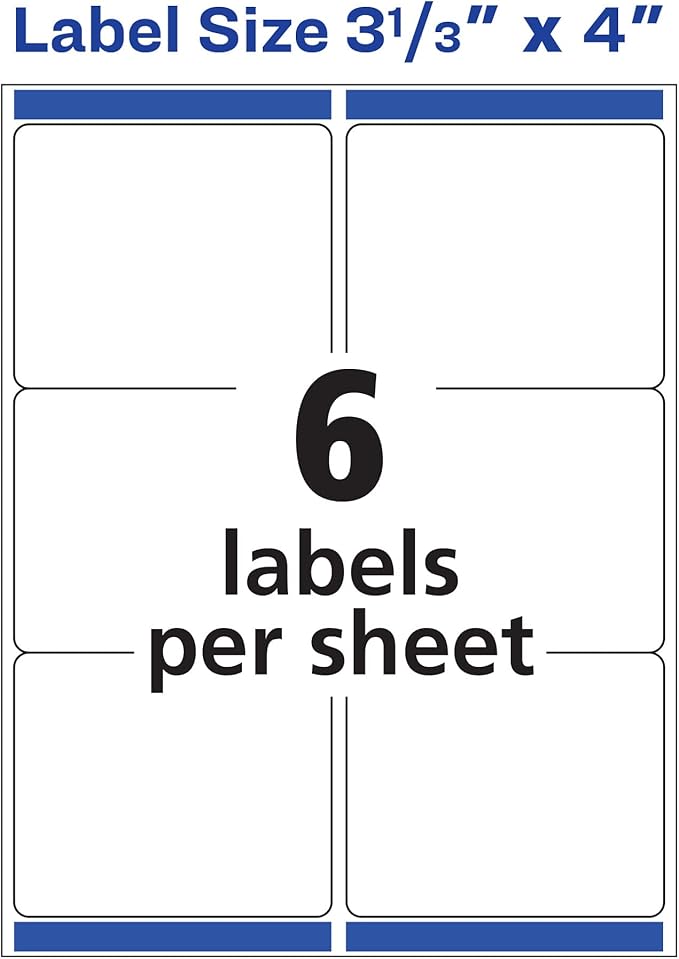 Avery Printable Shipping Labels, Sure Feed Technology, 3 - 1/3" x 4", White, Laser/Inkjet Printable, 60 Blank Mailing Labels (15264) | Laser Inkjet Printer Labels - TrueDesk