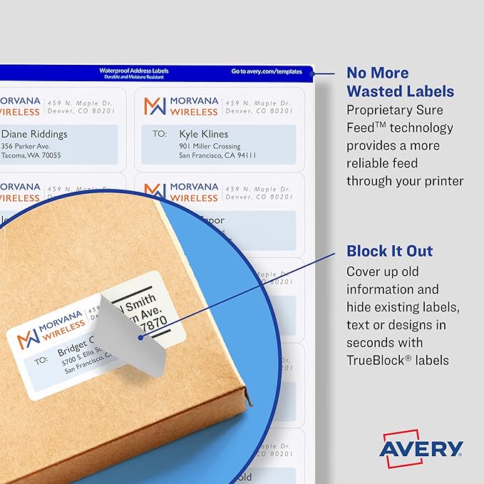 Avery Printable Shipping Labels with Sure Feed, 3.5" x 5", White, 100 Blank Mailing Labels (8168) | Laser Inkjet Printer Labels - TrueDesk