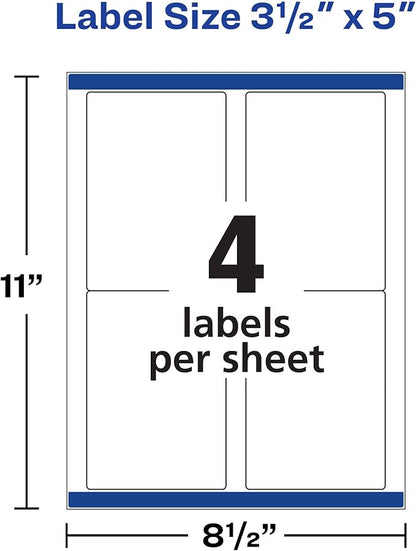 Avery Printable TrueBlock Shipping Labels, 3.5" x 5", Sure Feed, White, 2 Pack, 200 Labels Total (5640) | Laser Inkjet Printer Labels - TrueDesk