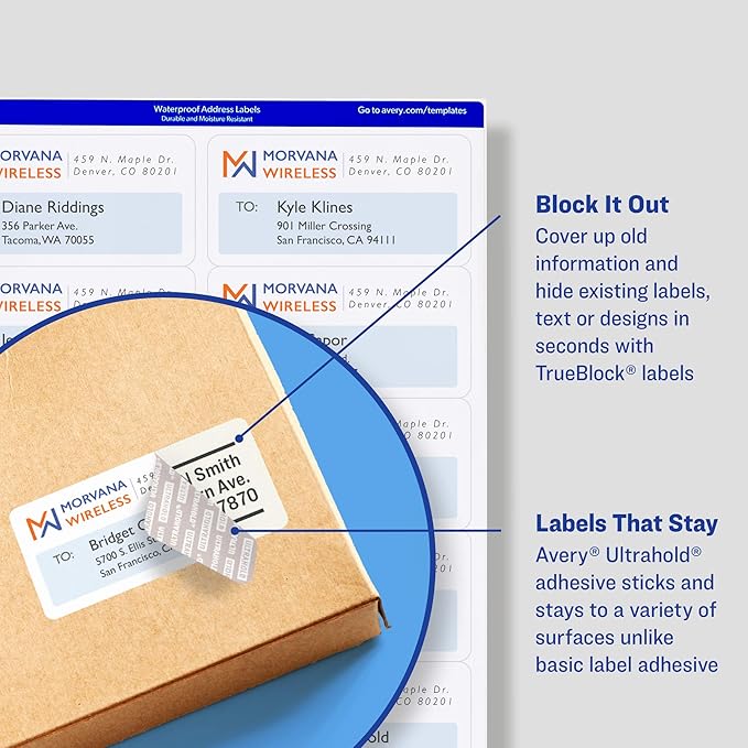 Avery Printable TrueBlock Shipping Labels, 3.5" x 5", Sure Feed, White, 2 Pack, 200 Labels Total (5640) | Laser Inkjet Printer Labels - TrueDesk
