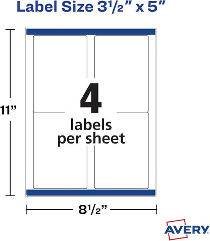 Avery Shipping Address Labels, Inkjet Printers, 100 Labels,3 - 1/2 x 5, Permanent Adhesive,White, 5 Packs (8168) | Laser Inkjet Printer Labels - TrueDesk