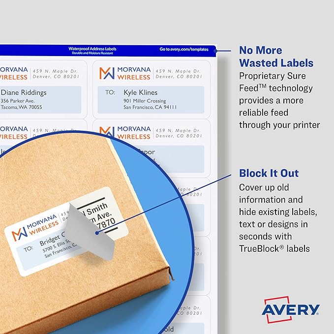 Avery Shipping Address Labels, Inkjet Printers, 100 Labels,3 - 1/2 x 5, Permanent Adhesive,White, 5 Packs (8168) | Laser Inkjet Printer Labels - TrueDesk