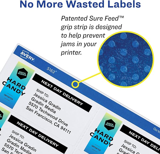 Avery White Shipping Labels | Sure Feed Technology | True Block | 3 - 1/3" x 4" | 60 Labels, Pack of 5 | Shipping Handling Labels - TrueDesk