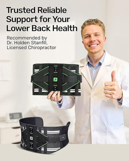 Back Brace for Lower Back Pain Relief, 8X Powerful Lumbar Support with 3D Pad, Support Belt for Men Women, Breathable Back Support Brace with Adjustable Strap, Green Size S | Lumbar Supports - TrueDesk