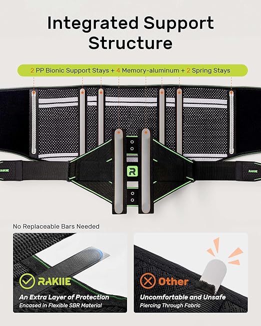 Back Brace for Lower Back Pain Relief for Women Men, Elastic Back Support Belt with 8 Stays for Lfting at Work, Breathable Soft Lumbar Support with Removable 3D Compression Pad, Green Size XXL | Lumbar Supports - TrueDesk