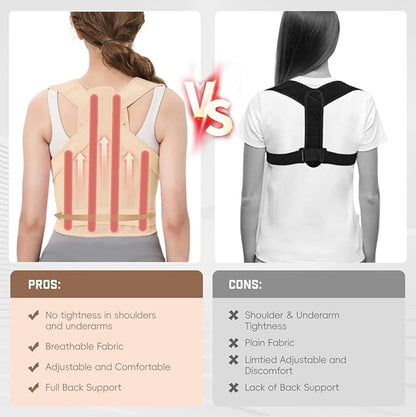 Back Brace Posture Corrector for Women & Men, Adjustable Shoulder Straightener with Full Back Support, Relief for Lower & Upper Back Pain, Hunchback & Scoliosis (Beige, Large) | Back Braces - TrueDesk