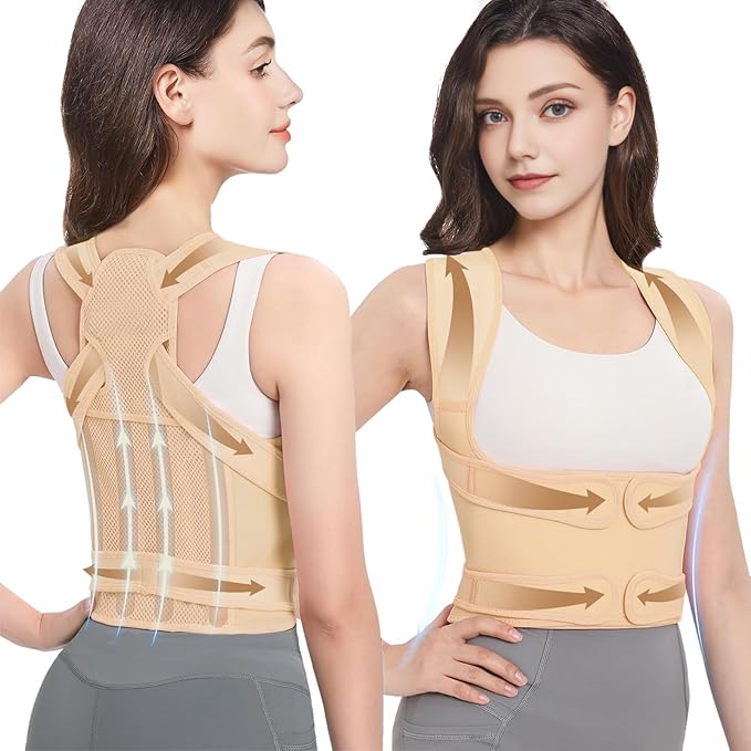 Back Brace Posture Corrector for Women & Men, Adjustable Shoulder Straightener with Full Back Support, Relief for Lower & Upper Back Pain, Hunchback & Scoliosis (Beige, Large) | Back Braces - TrueDesk