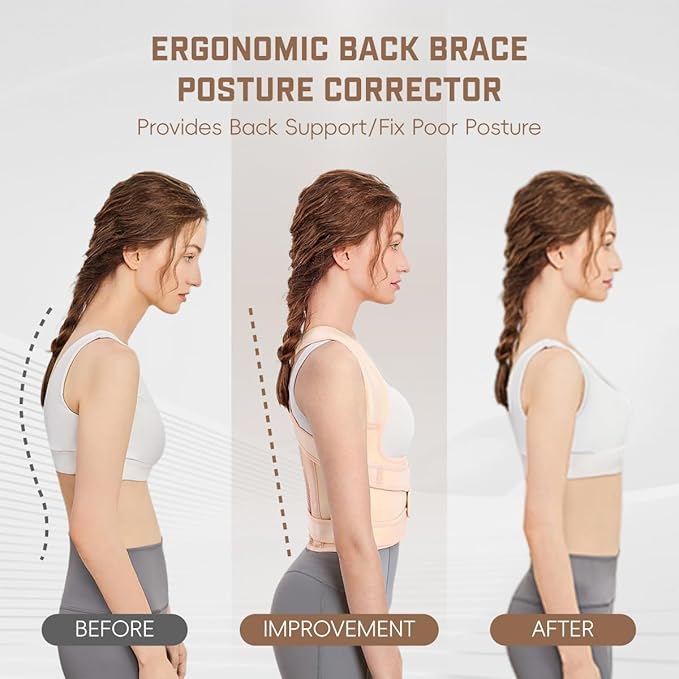 Back Brace Posture Corrector for Women & Men, Adjustable Shoulder Straightener with Full Back Support, Relief for Lower & Upper Back Pain, Hunchback & Scoliosis (Beige, Small) | Back Braces - TrueDesk