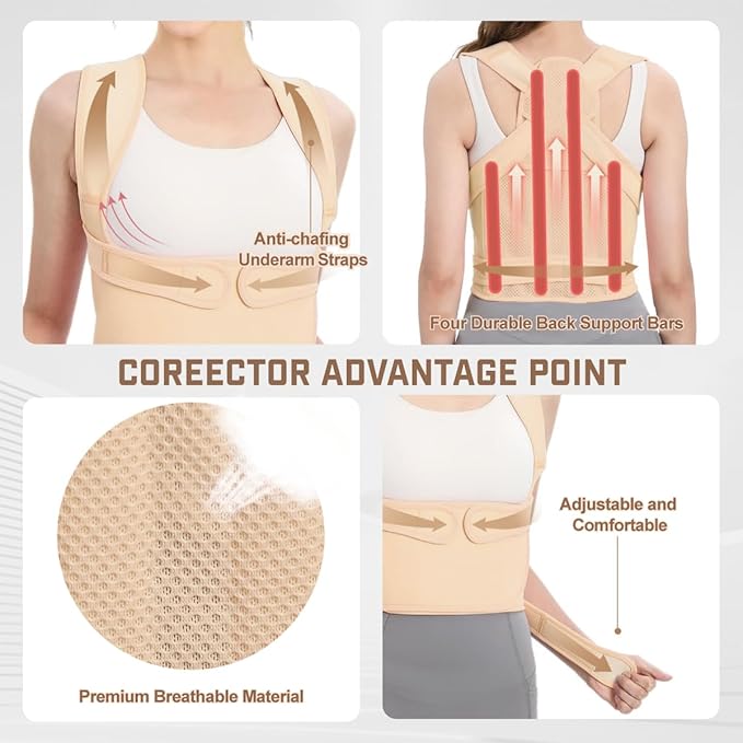 Back Brace Posture Corrector for Women & Men, Adjustable Shoulder Straightener with Full Back Support, Relief for Lower & Upper Back Pain, Hunchback & Scoliosis (Beige, Small) | Back Braces - TrueDesk