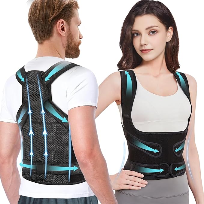Back Brace Posture Corrector for Women & Men, Adjustable Shoulder Straightener with Full Back Support, Relief for Lower & Upper Back Pain, Hunchback & Scoliosis (Black, Medium) | Back Braces - TrueDesk