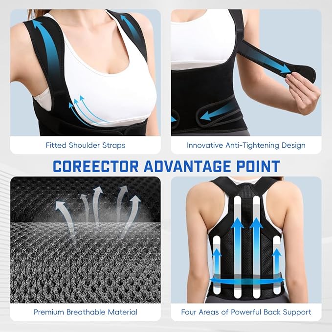 Back Brace Posture Corrector for Women & Men, Adjustable Shoulder Straightener with Full Back Support, Relief for Lower & Upper Back Pain, Hunchback & Scoliosis (Black, Small) | Back Braces - TrueDesk