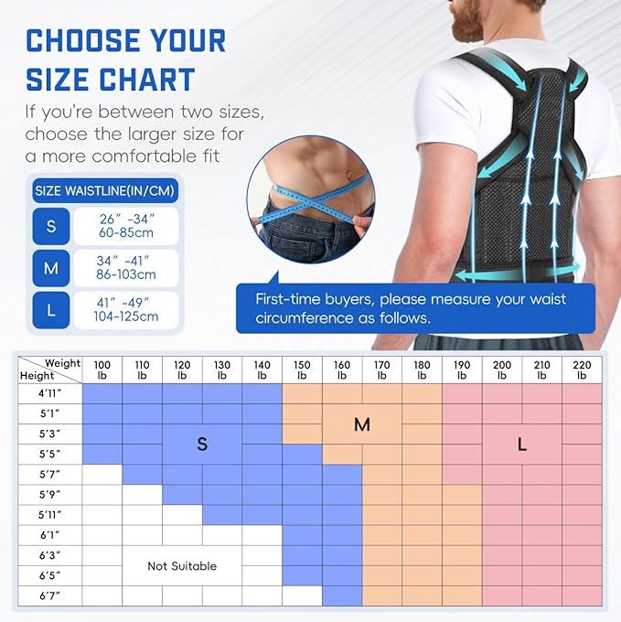 Back Brace Posture Corrector for Women & Men, Adjustable Shoulder Straightener with Full Back Support, Relief for Lower & Upper Back Pain, Hunchback & Scoliosis (Black, Small) | Back Braces - TrueDesk