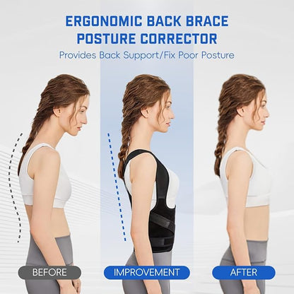 Back Brace Posture Corrector for Women & Men, Adjustable Shoulder Straightener with Full Back Support, Relief for Lower & Upper Back Pain, Hunchback & Scoliosis (Black, Small) | Back Braces - TrueDesk