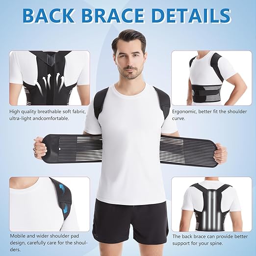 Back Brace Posture Corrector for Women & Men, Shoulder Straightener， Improve Posture Lumbar， Adjustable Full Back Support， Hunchback Correction, Upper and Lower Back Pain Relief, Scoliosis, Spine Corrector (Large) | Back Braces - TrueDesk