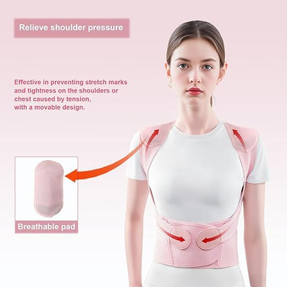 Back Brace Posture Corrector for Women, Pink Adjustable Back Straightener, Size L, Spine Corrector Adjustable Support Brace for Neck Shoulder Lumbar Upper Lower Back Pain Relief - Scoliosis, Hunchback | Back Braces - TrueDesk