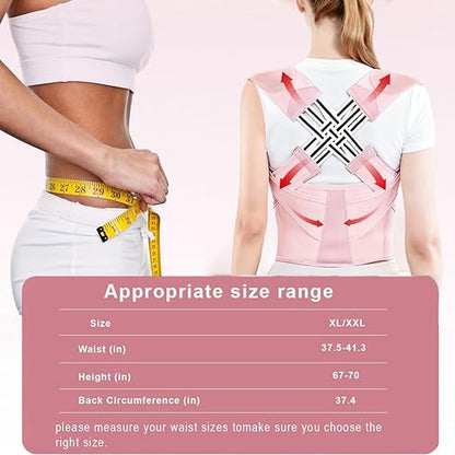 Back Brace Posture Corrector for Women, Pink, Sizs XL, Adjustable Back Straightener for Neck Shoulder Support, Scoliosis and Hunchback Relief | Back Braces - TrueDesk