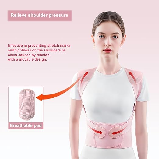 Back Brace Posture Corrector for Women, Pink, Sizs XL, Adjustable Back Straightener for Neck Shoulder Support, Scoliosis and Hunchback Relief | Back Braces - TrueDesk