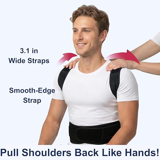Back Posture Corrector Brace for Men & Women, Back - Anchored Shoulder Support, 3.1 - Inch Wide Straps, Adjustable Upper Straightener & Lower Spine Support to Help Reduce Slouching, Wear Under Clothes | Back Braces - TrueDesk