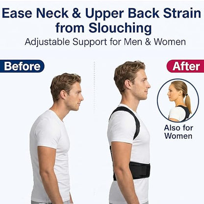 Back Posture Corrector Brace for Men & Women, Back - Anchored Shoulder Support, 3.1 - Inch Wide Straps, Adjustable Upper Straightener & Lower Spine Support to Help Reduce Slouching, Wear Under Clothes | Back Braces - TrueDesk