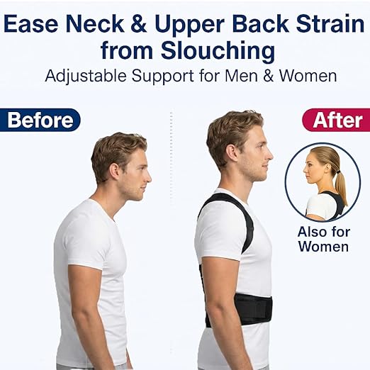 Back Posture Corrector Brace for Men & Women, Back - Anchored Shoulder Support, 3.1 - Inch Wide Straps, Adjustable Upper Straightener & Lower Spine Support to Help Reduce Slouching, Wear Under Clothes | Back Braces - TrueDesk