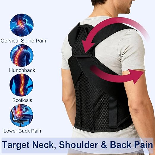 Back Posture Corrector Brace for Men & Women, Back - Anchored Shoulder Support, 3.1 - Inch Wide Straps, Adjustable Upper Straightener & Lower Spine Support to Help Reduce Slouching, Wear Under Clothes | Back Braces - TrueDesk