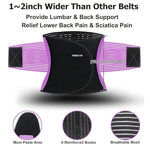 Back Support Brace Belt for Men & Women, Breathable Lumbar Support Belt, scoliosis back brace, Waist Relax Lower Back Pain & Sciatica Pain Relief with 8 reinforced Bones 02 Purple - XXL | Lumbar Supports - TrueDesk