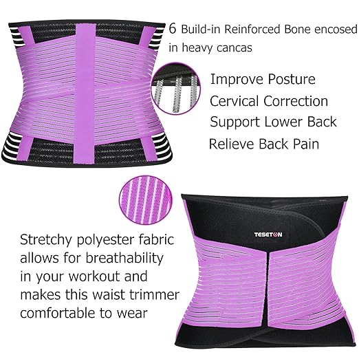 Back Support Brace Belt for Men & Women, Breathable Lumbar Support Belt, scoliosis back brace, Waist Relax Lower Back Pain & Sciatica Pain Relief with 8 reinforced Bones 02 Purple - XXL | Lumbar Supports - TrueDesk