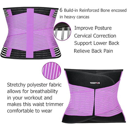 Back Support Brace Belt for Men & Women, Breathable Lumbar Support Belt, scoliosis back brace, Waist Relax Lower Back Pain & Sciatica Pain Relief with 8 reinforced Bones 02 Purple - XXL | Lumbar Supports - TrueDesk