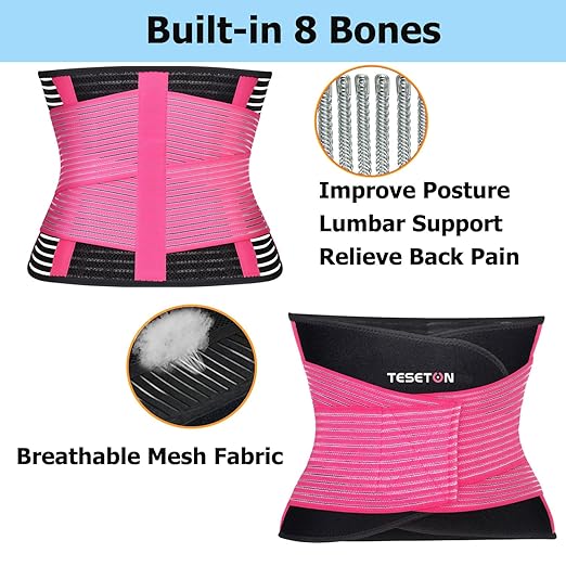 Back Support Brace Belt for Men & Women, Breathable Lumbar Support Belt, scoliosis back brace, Waist Relax Lower Back Pain & Sciatica Pain Relief with 8 reinforced Bones 02 Pink - XXL | Lumbar Supports - TrueDesk