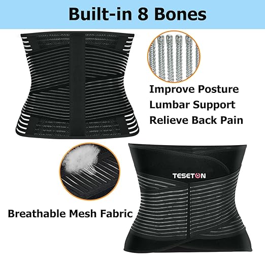 Back Wrap for Men & Women, Brace Belt Plus Size,Breathable Lumbar Support for Scoliosis, Waist Relax Lower Back Pain, Sciatica Pain Relief with 8 reinforced Bones Black - XL | Lumbar Supports - TrueDesk
