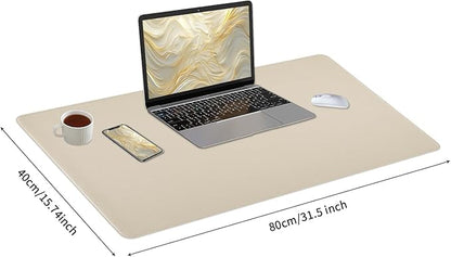 Beige Desk Mat with Stitched Edges, 31.5"×15.7" Keyboard Pad, Non - Slip Desk Protector Mat, Leather Desk Blotter, Waterproof Desk Pad for Office Home Decor | Desk Pads Blotters - TrueDesk