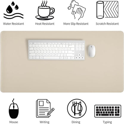 Beige Desk Mat with Stitched Edges, 31.5"×15.7" Keyboard Pad, Non - Slip Desk Protector Mat, Leather Desk Blotter, Waterproof Desk Pad for Office Home Decor | Desk Pads Blotters - TrueDesk