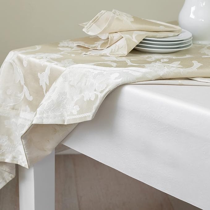 Benson Mills Deluxe Heavy Duty Vinyl Table Pad, Premium Table Protector, Waterproof with Flannel Backing, Quilted Design and Customizable (Off - White, 52" X 108" Rectangular) | Table Pads - TrueDesk