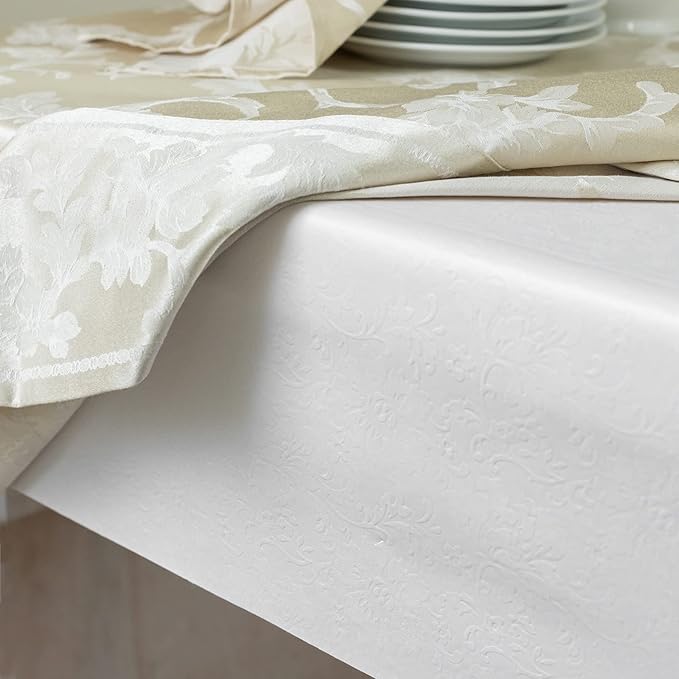 Benson Mills Deluxe Heavy Duty Vinyl Table Pad, Premium Table Protector, Waterproof with Flannel Backing, Quilted Design and Customizable (Off - White, 52" X 120" Rectangular) | Table Pads - TrueDesk