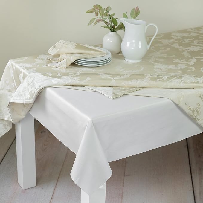 Benson Mills Deluxe Heavy Duty Vinyl Table Pad, Premium Table Protector, Waterproof with Flannel Backing, Quilted Design and Customizable (Off - White, 52" X 120" Rectangular) | Table Pads - TrueDesk
