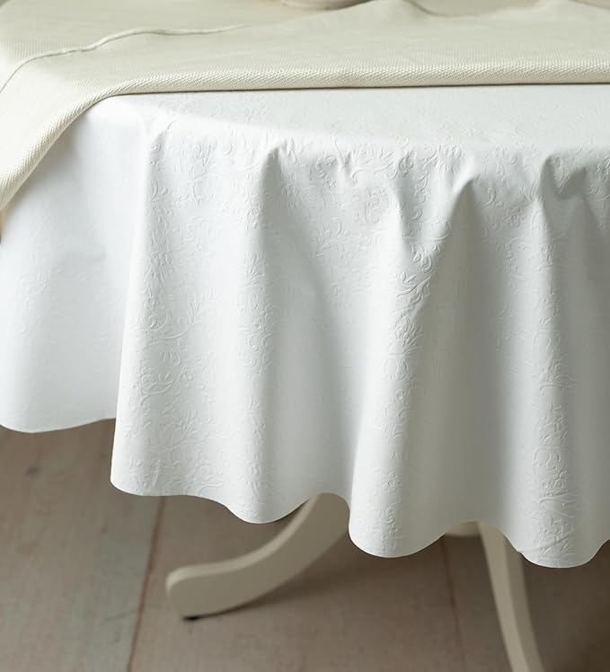 Benson Mills Deluxe Heavy Duty Vinyl Table Pad, Premium Table Protector, Waterproof with Flannel Backing, Quilted Design and Customizable (Off - White, 70" Round) | Table Pads - TrueDesk