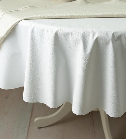 Benson Mills Deluxe Heavy Duty Vinyl Table Pad, Premium Table Protector, Waterproof with Flannel Backing, Quilted Design and Customizable (Off - White, 70" Round) | Table Pads - TrueDesk