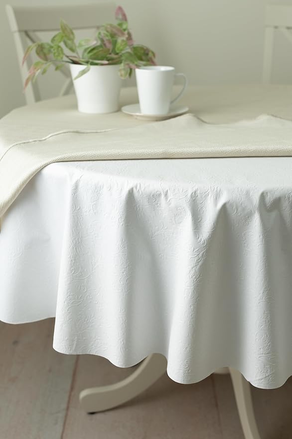 Benson Mills Deluxe Heavy Duty Vinyl Table Pad, Premium Table Protector, Waterproof with Flannel Backing, Quilted Design and Customizable (Off - White, 70" Round) | Table Pads - TrueDesk