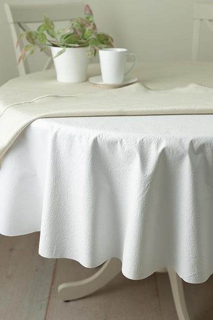 Benson Mills Deluxe Heavy Duty Vinyl Table Pad, Premium Table Protector, Waterproof with Flannel Backing, Quilted Design and Customizable (Off - White, 70" Round) | Table Pads - TrueDesk