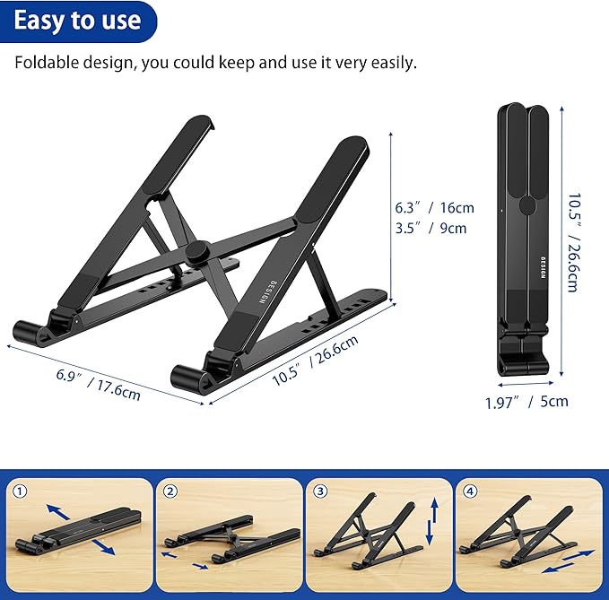 BESIGN LS01 Pro Ergonomic Laptop Stand, Plastic Laptop Riser, Portable and Adjustable Notebook Computer Holder Compatible with 10 - 14" Laptops (Black) | Stands - TrueDesk