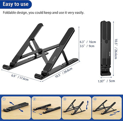 BESIGN LS01 Pro Ergonomic Laptop Stand, Plastic Laptop Riser, Portable and Adjustable Notebook Computer Holder Compatible with 10 - 14" Laptops (Black) | Stands - TrueDesk
