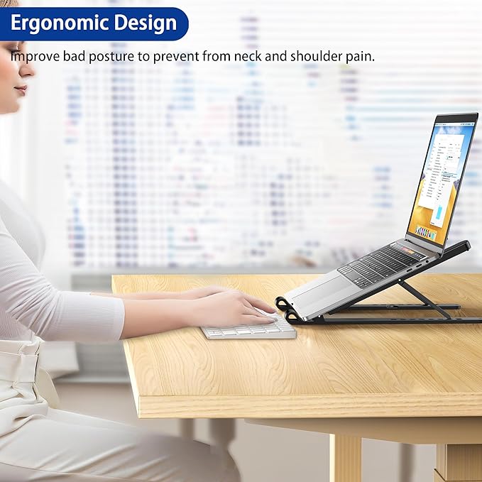 BESIGN LS01 Pro Ergonomic Laptop Stand, Plastic Laptop Riser, Portable and Adjustable Notebook Computer Holder Compatible with 10 - 14" Laptops (Black) | Stands - TrueDesk