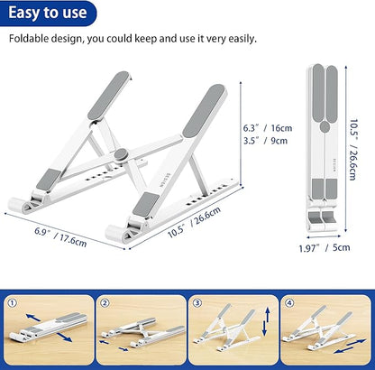 BESIGN LS01 Pro Ergonomic Laptop Stand, Plastic Laptop Riser, Portable and Adjustable Notebook Computer Holder Compatible with 10 - 14" Laptops (White) | Stands - TrueDesk