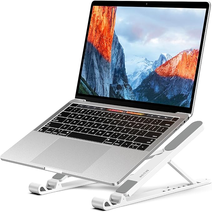 BESIGN LS01 Pro Ergonomic Laptop Stand, Plastic Laptop Riser, Portable and Adjustable Notebook Computer Holder Compatible with 10 - 14" Laptops (White) | Stands - TrueDesk