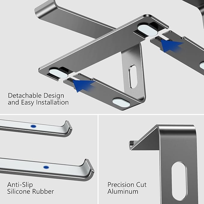 BESIGN LS03 Aluminum Laptop Stand, Ergonomic Detachable Computer Stand, Notebook Holder Compatible with Air, Pro, Dell, HP, Lenovo More 10 - 15.6" Laptops, Gray | Stands - TrueDesk