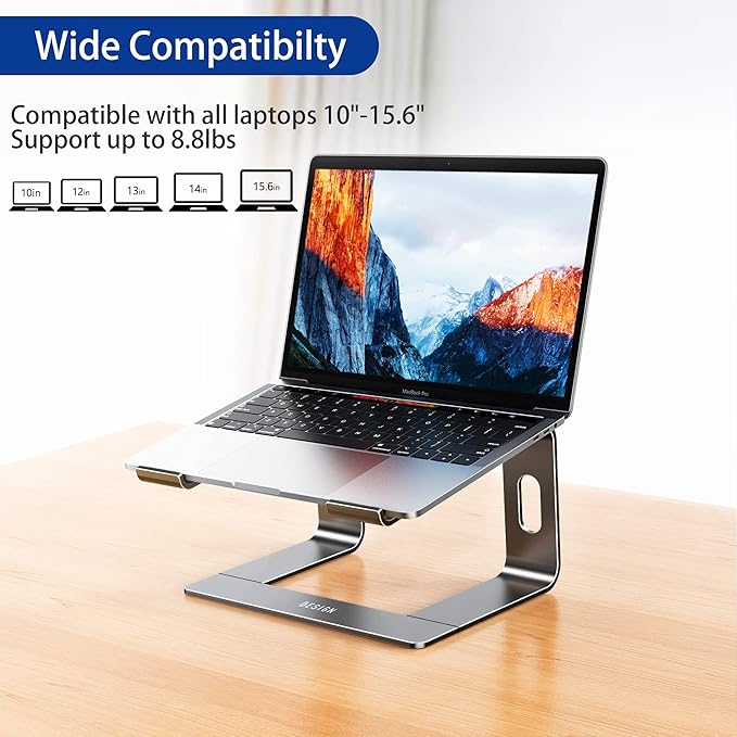 BESIGN LS03 Aluminum Laptop Stand, Ergonomic Detachable Computer Stand, Notebook Holder Compatible with Air, Pro, Dell, HP, Lenovo More 10 - 15.6" Laptops, Gray | Stands - TrueDesk