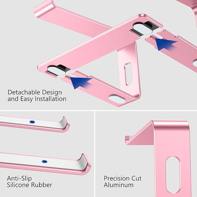 BESIGN LS03 Aluminum Laptop Stand, Ergonomic Detachable Computer Stand, Notebook Holder Compatible with Air, Pro, Dell, HP, Lenovo More 10 - 15.6" Laptops, Pink | Stands - TrueDesk