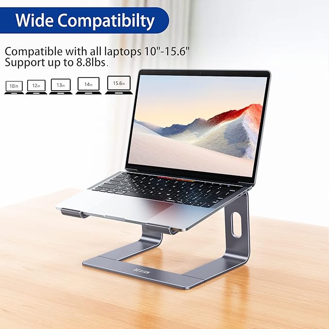 BESIGN LS03 Aluminum Laptop Stand, Ergonomic Detachable Computer Stand, Notebook Holder Compatible with MacBook Air Pro, Dell, HP, Lenovo More 10 - 15.6" Laptops, Space Gray | Stands - TrueDesk