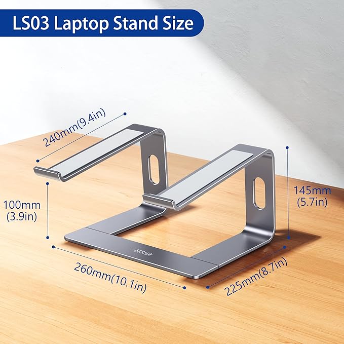 BESIGN LS03 Aluminum Laptop Stand, Ergonomic Detachable Computer Stand, Notebook Holder Compatible with MacBook Air Pro, Dell, HP, Lenovo More 10 - 15.6" Laptops, Space Gray | Stands - TrueDesk